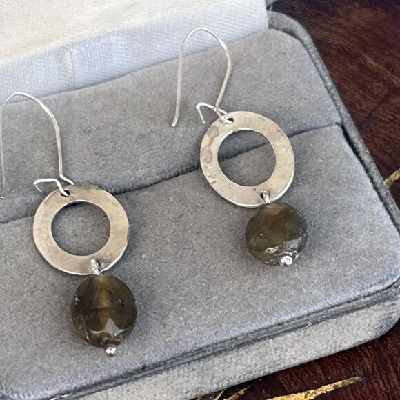 Vintage Green Labradorite Earrings Sterling Silver - Picture 3 of 8